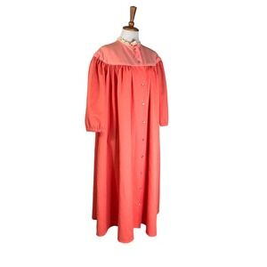 Vintage Retro 70s Coral Snap Front Robe Mumu House Dress XL